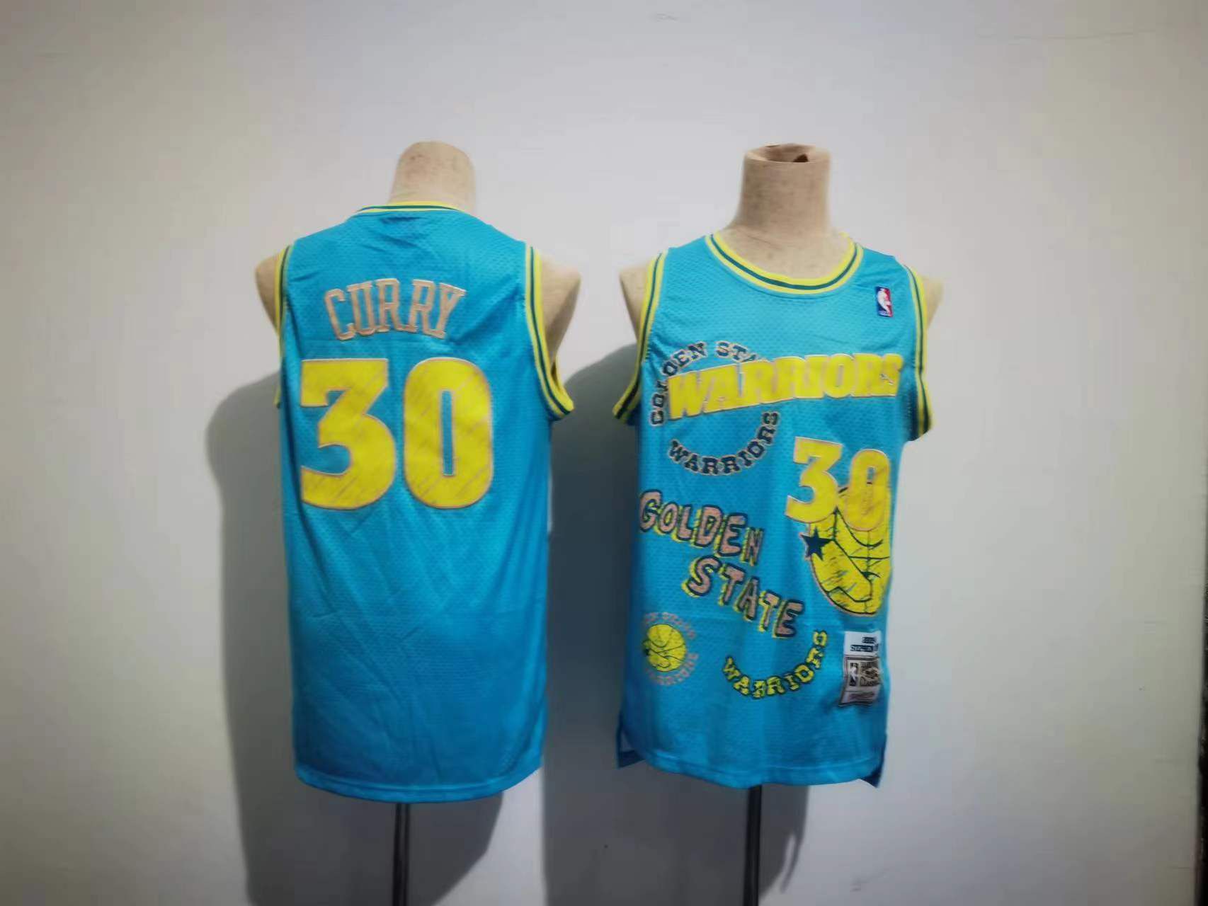 Men Golden State Warriors #30 Curry Blue Sketching version NBA Jersey->milwaukee bucks->NBA Jersey